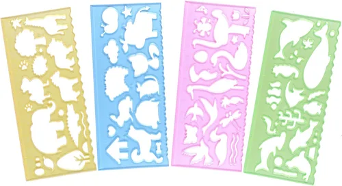 Miniatura 2 de BronaGrand 4 plantillas de dibujo para niños, regla de plástico, plantillas de pintura para niños, 4 colores transparentes