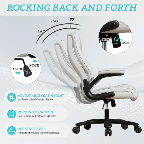 Miniatura 7 de GYI O205P - Silla de oficina ejecutiva de respaldo alto, silla de oficina grande y alta de 400 libras con ruedas de goma, sillas de escritorio Blanco