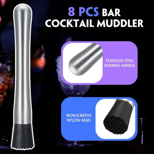 Miniatura 2 de Zonon Muddler para cócteles de acero inoxidable para muddler de bebidas de 8 pulgadas de largo, herramienta de mojito para bebidas, trituradora