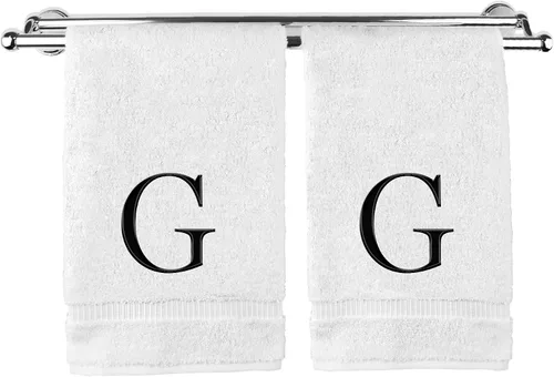 Miniatura 107 de Toalla de mano monogramada, regalo personalizado, juego de 2 - Toalla bordada con letra de bloque dorada - Extra absorbente 100% algodón turco