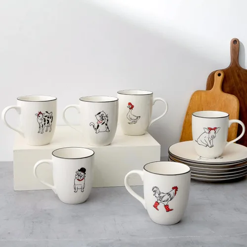 Miniatura 2 de LEHAHA Farmhouse - Juego de tazas de café de 16 onzas, tazas de cerámica grandes con asa, juego de 6, tazas de porcelana de Navidad para café, té