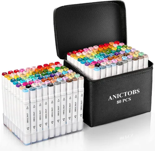 Marcadores de alcohol de 80 colores con soporte base, marcadores de dibujo artístico, perfectos para estudiantes, niños y adultos, cómics, bocetos,