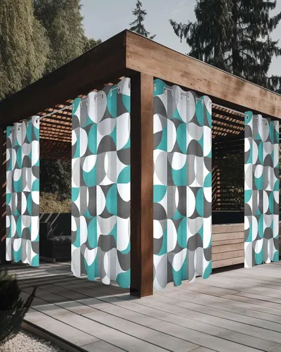 Abstract Aqua Outdoor Curtains for Patio Waterproof Drapery, Grommet Window Curtain Drapes for Living Room, Bedroom, Doorway, Kitchen, Cafe, Porch,