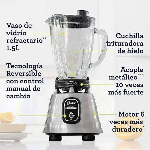 Miniatura 2 de Batidora clásica Oster reversible tarro de vidrio cromado BLSTBESTE013