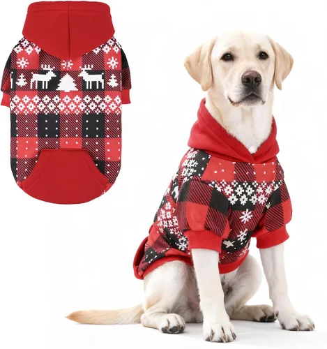 Miniatura 10 de KOOLTAIL Sudadera a cuadros con capucha, con gorro y bolsillo, para perros pequeños, medianos y grandes y gatos, abrigo suave y cálido para invierno