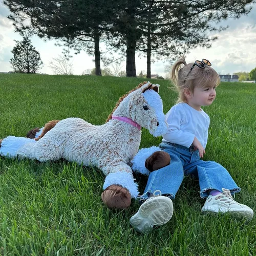 Miniatura 7 de Tezituor Juguete de Animal de Caballo de Peluche Grande, Almohada de Peluche de Caballo Realista Grande de 35 Pulgadas, Juguetes de Poni Marrón