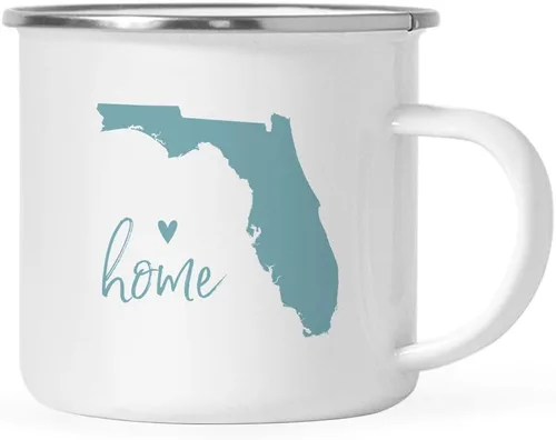 Andaz Press Taza de café de acero inoxidable del estado de EE. UU., diseño de corazón Aqua Home, Florida, paquete de 1, taza de campamento de metal