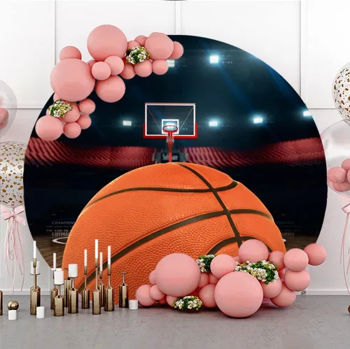 Miniatura 4 de Laeacco Fondo redondo de 7.5 x 7.5 pies para fotografía de baloncesto para adolescentes, niños, decoración de fiesta de cumpleaños, estadio