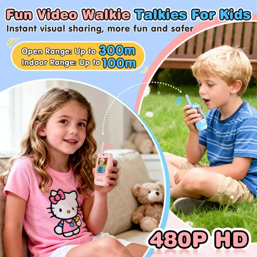 Miniatura 3 de Walkie Talkies de video para niños, paquete de 2 walkie talkies Facetime con cámara HD y cambiador de voz para niños y niñas para juegos familiares