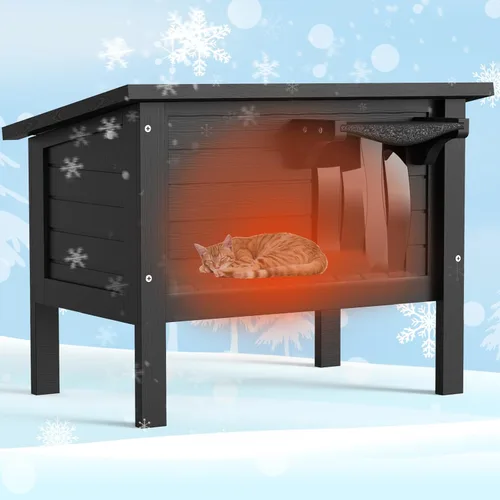 Casa resistente a la intemperie para gatos al aire libre, refugio feral, 100% espuma aislada, madera maciza, tamaño grande para varios gatos, 24.8