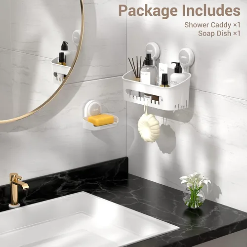 Miniatura 6 de LUXEAR Organizador de ducha con ventosa extraíble sin perforación, estante de ducha de baño, potente cesta organizadora de ducha, resistente al agua