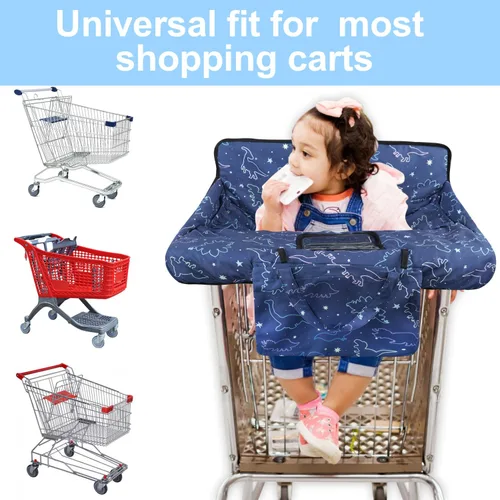 Miniatura 5 de Funda para carrito de compras para bebé, funda para silla alta 2 en 1, con arnés de seguridad, multifuncional, patrón de dinosaurio, color azul