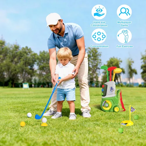Miniatura 6 de Juego de golf para niños y niñas de 1, 2, 3, 4, 5 años, con 4 palos de golf de plástico, 10 pelotas, para interiores y exteriores, juego de palos