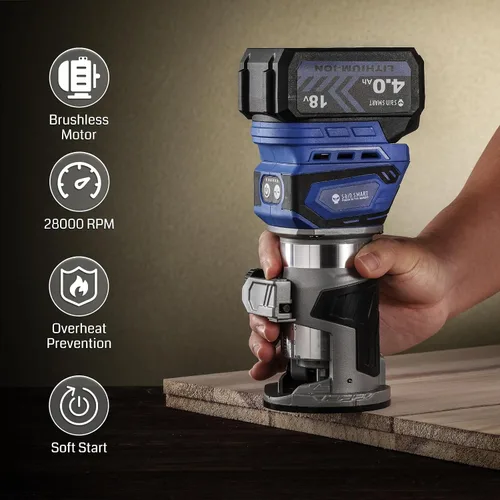 Miniatura 3 de SainSmart Enrutador de madera inalámbrico, compacto para batería MAK de 18 V, enrutador recortador sin escobillas con 5 velocidades variables