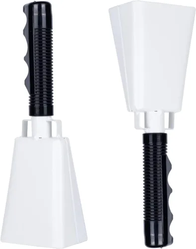 Miniatura 11 de Steel Cow Bell Noise Makers: cencerros de percusión de mano para eventos deportivos, cencerro grande de 8 pulgadas con asa para juegos de fútbol, Rad