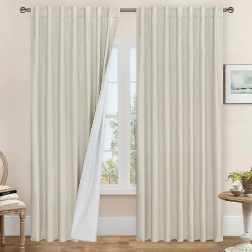 Miniatura 101 de LAMIT Cortinas de lino natural 100 % opacas para ventana, para dormitorio, 45 pulgadas, cortinas térmicas con textura de lino estilo granja