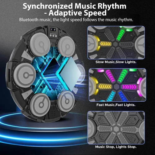 Miniatura 5 de Music Punching Machine for Kids Adults,Bluetooth Wall Mounted Boxing Trainer with Gloves,Rhythm Lights,2 Player Battle Mode,Reaction Training