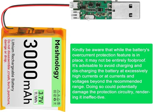 Miniatura 7 de Batería LiPo de 3.7 V 3000 mAh recargable 1S 755060 Batería de polímero de litio con placa de protección cinta de goma aislada, enchufe micro JST