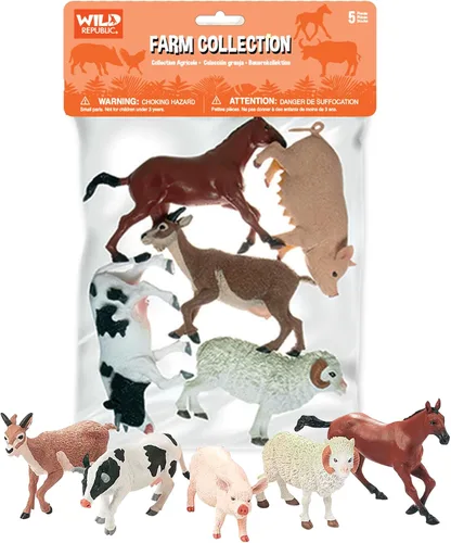 Wild Republic Farm Polybag, cerdo, caballo, vaca, oveja, cabra, colección de 5 piezas, multicolor