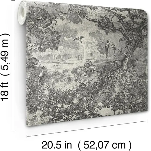 Miniatura 2 de RoomMates RMK11915WP - Papel tapiz para despegar y pegar de Jungle Toile gris topo y gris