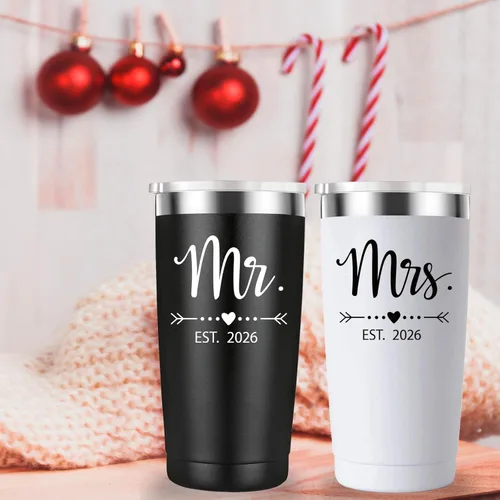 Miniatura 4 de Mamihlap Mr and Mrs Est - Taza de viaje 2026. Regalos de despedida de soltera para parejas de recién casados, esposa, novia y novia. Idea de vaso