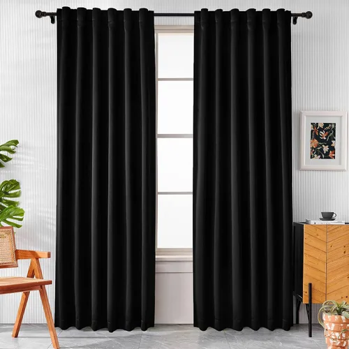 Miniatura 20 de Pickluc Cortinas opacas de 63 pulgadas de largo, 2 paneles de cortinas opacas para dormitorio o sala de estar, pestaña trasera y bolsillo para Negro