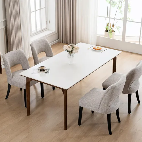 Miniatura 14 de VKNOW Juego de 2 sillas de comedor de madera, silla de comedor tapizada en tela moderna, silla de cocina, silla de cena de granja para cocina y Verde