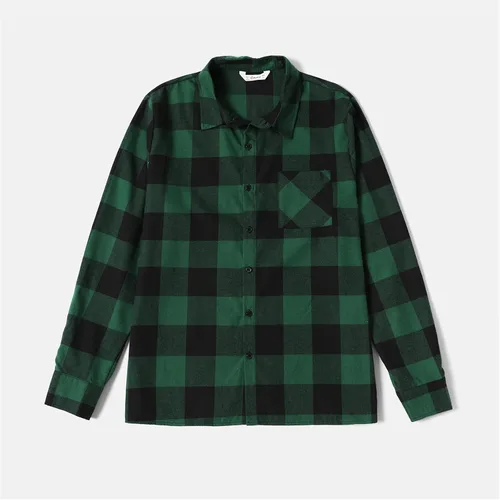 Miniatura 4 de PATPAT Conjuntos familiares a juego para mamá y yo, vestido a juego de manga larga a cuadros y camisas casuales con botones