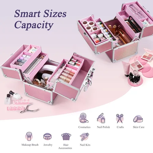 Miniatura 3 de Frenessa Estuche de Maquillaje Caja de Maquillaje Organizador de Cosméticos Estuche Portátil de Artista de Maquillaje Estuche de Viaje Caja