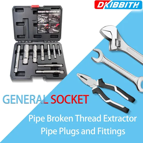 Miniatura 5 de Juego de extractor de tuberías, 9 piezas de extractores de tubos rotos de acero resistente para quitar tubos roscados dañados y accesorios de 1/8" a