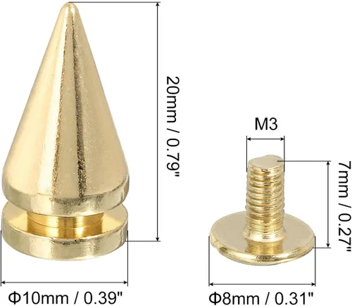 Miniatura 2 de uxcell 8 remaches de espiga de cono de 0.39 x 0.78 pulgadas, tornillos traseros para árbol y picos para manualidades de cuero, ropa, zapatos, Dorado