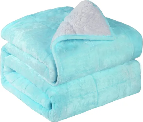 Miniatura 13 de Alomidds Manta con Peso para Adultos, Tamaño Twin 12 lbs Mantas con Peso, Manta Pesada con Forro Polar Suave y Brillante Reversible y Sherpa Cálido