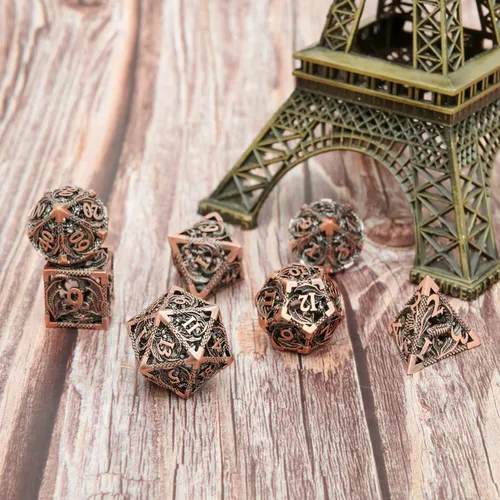 Miniatura 7 de Juego de dados de metal hueco poliédrico dragón volador 2 juegos para Calabozos y Dragones RPG MTG Juegos de mesa D&D Pathfinder Shadowrun
