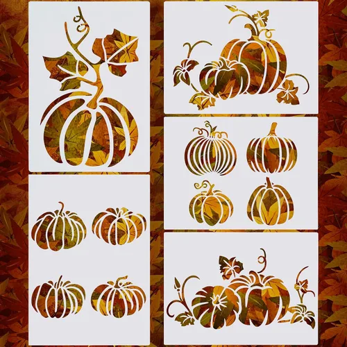 Miniatura 8 de Clabby 5 hojas de plantillas de Acción de Gracias y otoño para pintar en madera, plantillas reutilizables de calabaza de otoño grandes