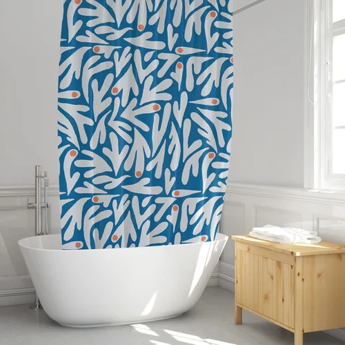 Miniatura 9 de Matisse - Cortina de ducha de tela moderna bohemia azul y blanca, cortina de ducha de arte floral abstracto, 72 x 72 pulgadas (Matisse)