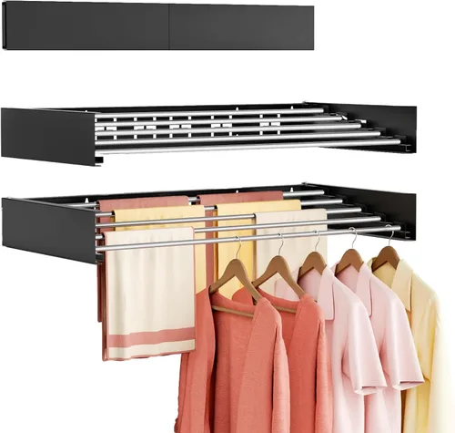 Tendedero plegable para colgar en la pared para interiores, plegable, invisible, ahorro de espacio, toallero retráctil, con plantilla de pared (5