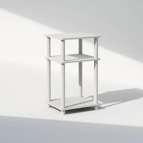Miniatura 11 de Furinno Just Turn-N-Tube - Mesita de noche de almacenamiento abierto, 1 paquete, 3 niveles, blanco/blanco