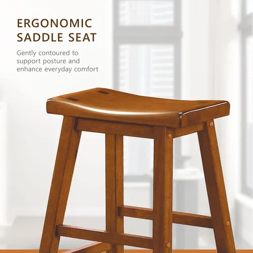 Miniatura 5 de Lexicon Saddleback - Juego de 2 taburetes de cocina de madera maciza, taburetes de cocina de altura para comedor, opciones de asiento de silla sin