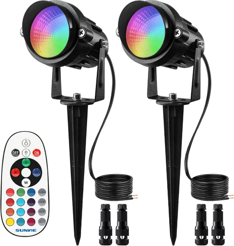 SUNVIE Luces de paisaje RGB de bajo voltaje de 12 W que cambian de color, control remoto, impermeable, iluminación LED de paisaje para patio,