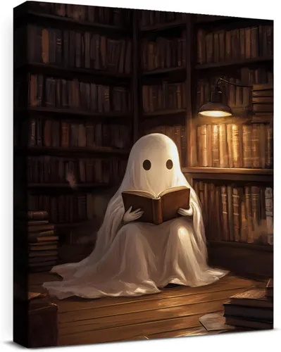 Miniatura 27 de QPVXSST Arte de Pared Interesante de Fantasma de Halloween para Baño, Póster Impreso en Lienzo de Estilo Gótico, Decoración de Baño con Diseño