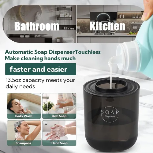 Miniatura 6 de Paquete de 2 dispensadores automáticos de jabón, dispensador automático de jabón espumoso sin contacto, dispensador eléctrico montado en la pared
