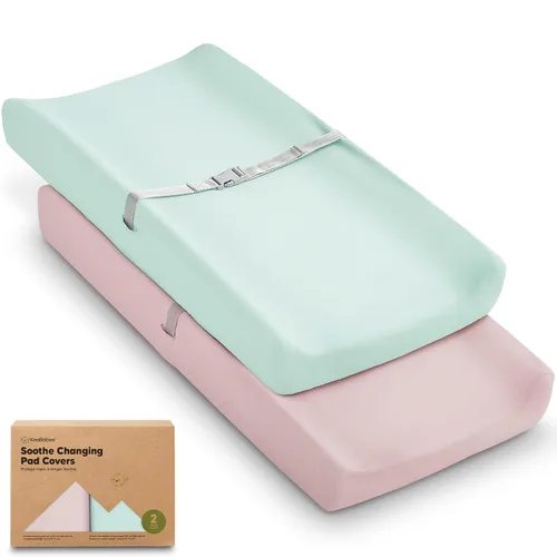 Miniatura 30 de Paquete de 2 fundas orgánicas para cambiador para niña, niño, neutro - 100% algodón, funda para almohadilla de mesa cambiadora, sábanas suaves