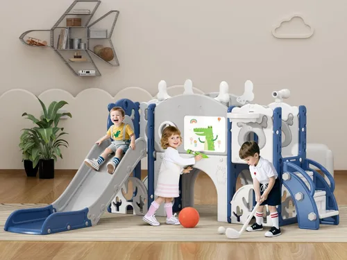 XJD Juego de Tobogán 13 en 1 para Niños Pequeños, Tobogán para Niños de 1+ Años, Nueva Actualización con Set de Golf, Aro de Baloncesto, Pizarra de