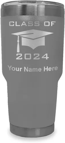Miniatura 19 de LaserGram Vaso aislado al vacío de 20 onzas, grado de tapa clase de 2024, 2025, 2026, 2027, 2028, grabado personalizado incluido (negro)