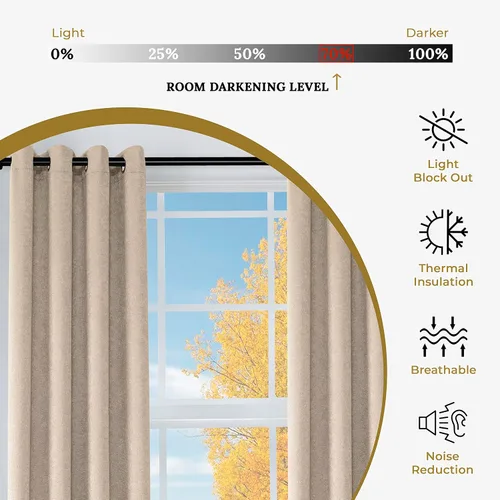 Miniatura 3 de BLUENILEMILLS Paneles de cortinas opacas para oscurecer la habitación con bolsillo para barra, cortinas perfectas para ventanas de cocina, Beige