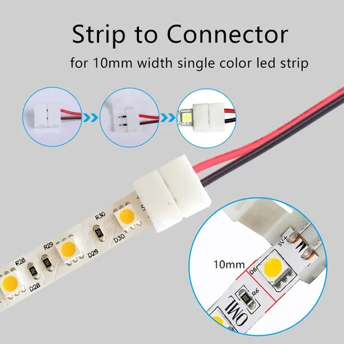 Miniatura 4 de Conector de luz LED USB de 0.394 in - USB a 2 pines, clip sin soldadura para tiras de luz LED 3528/5050 (paquete de 6)