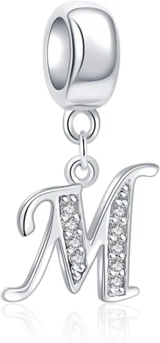 ABUN Abalorio de plata de ley 925 con letra A a la Z espaciador de inicial con circonita cúbica transparete colgante auténtica para pulseras de