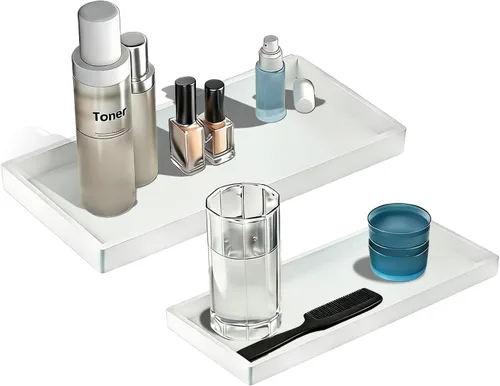 Miniatura 11 de BBK Bandeja de Tocador de Baño - Paquete de 2 (7.8" y 11.8") Bandejas de Silicona para Baño para Encimera, Bandeja para Perfume Llaves Baratijas