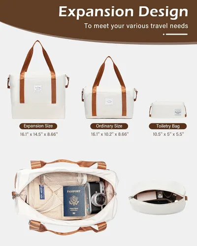 Miniatura 10 de LONG VACATION - Set de 4 maletas para equipaje de mano, de plástico duro ABS, con candado TSA y ruedas, Blanco (White-Brown), 20 pulg.