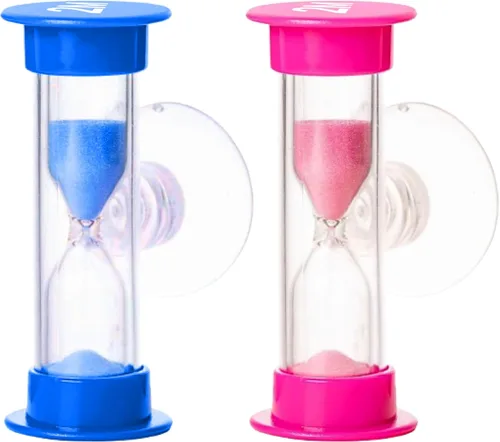 Miniatura 8 de TeaherFav - Temporizador de arena para cepillo de dientes de 2 minutos para niños, juego de 4 pequeños relojes de arena sonrientes azul, rosa